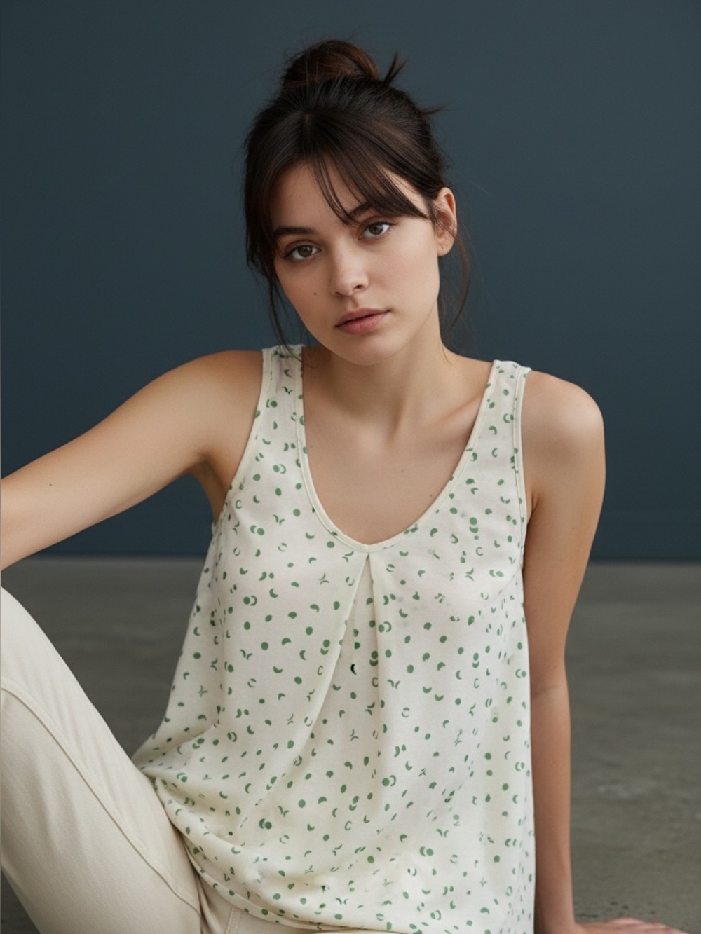 Gabriella Rocha Green Crescent Moon Polka Dot Tank Top S Boho Celestial Layer⁠